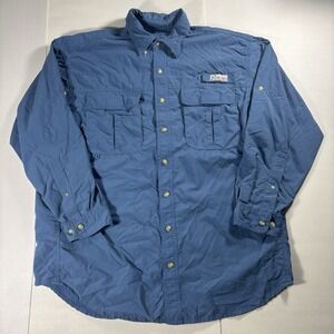 Vintage World Wide Sportsman Fishing Shirt Mens Large Blue Nylon Vented Utility